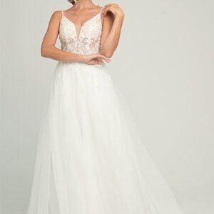 new off white  Deep V-Neck Spaghetti Strap Wedding Dress ACSU063